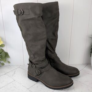 Sun + Stone Women’s Brinley Gray Faux Leather Knee-High Boots Lug Sole 9.5